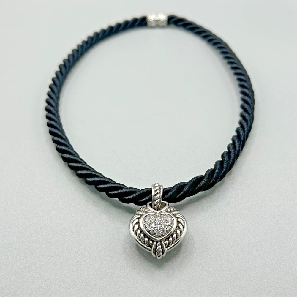Judith Ripka Sterling Silver Heart Charm w/CZ Cluster & rope design on 16" cord